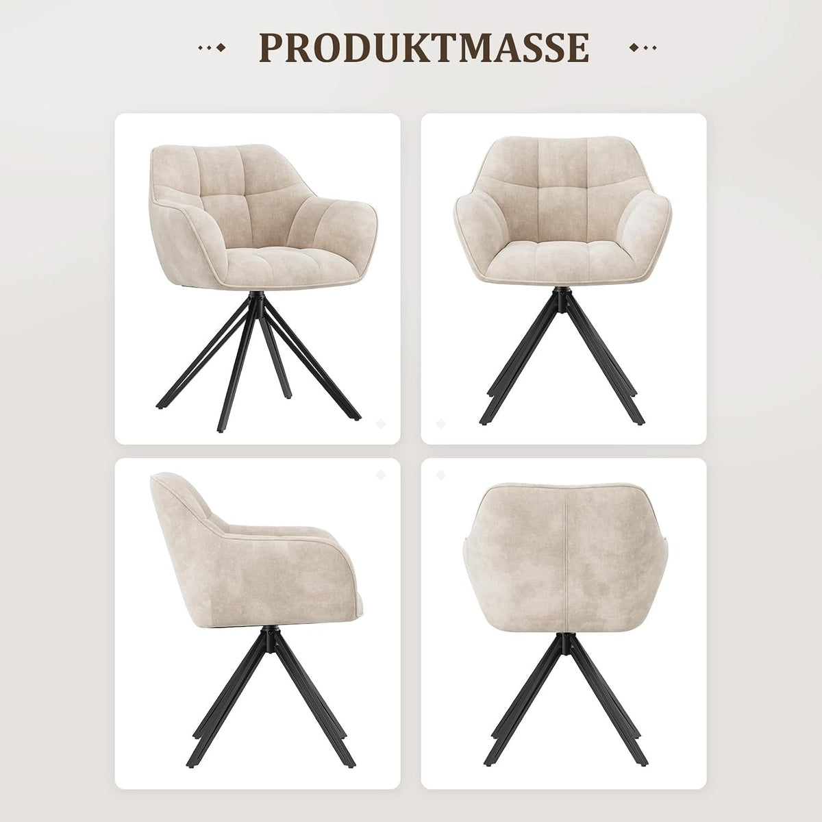 COLAMY Drehstühle für Esszimmer, 2er Set, Drehbare Polsterstühle mit Armlehnen und Rückenlehne, Bequeme Küchenstühle für Wohnzimmer & Essbereich, Beige