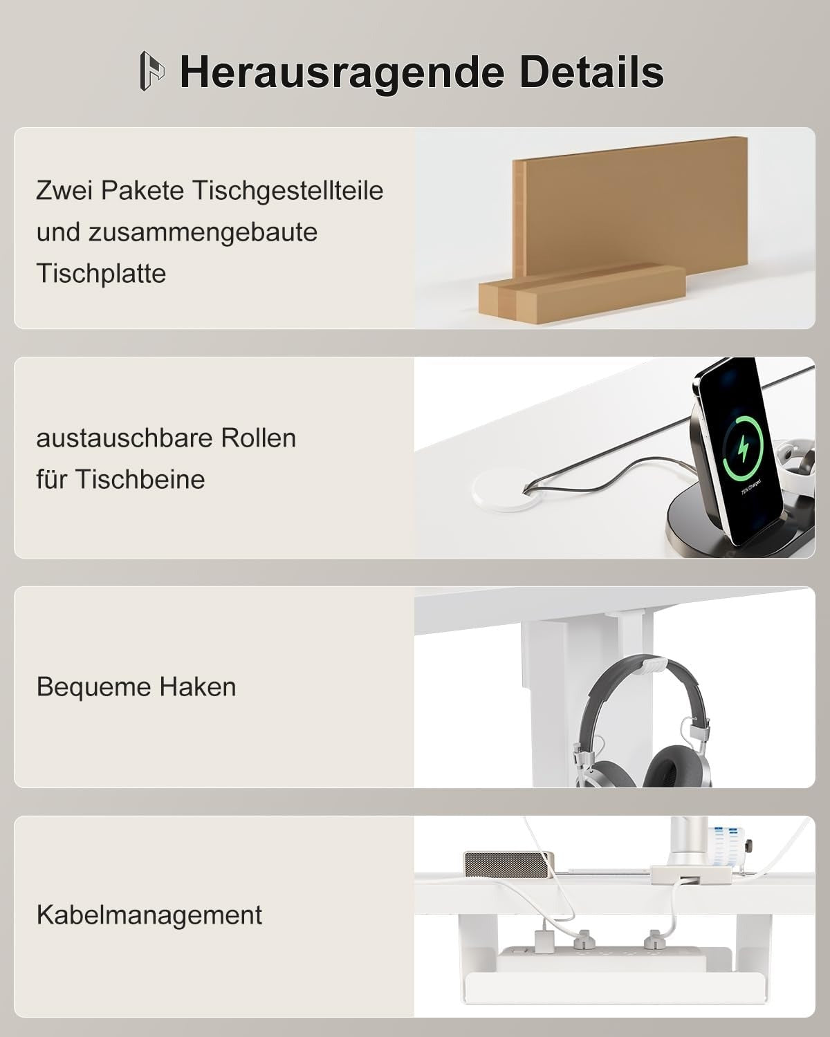 Homall Elektrischer Schreibtisch höhenverstellbar Weiß – Sitz-Steh-Schreibtisch mit USB-A, Memory-Funktion & Kabelmanagement
