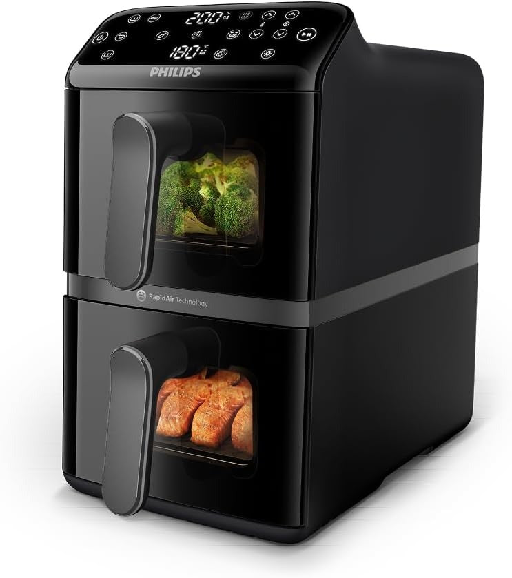 Philips Stacked Heißluftfritteuse 4000 Serie Heißluftfritteuse, Schwarz/Grau, 10 L
