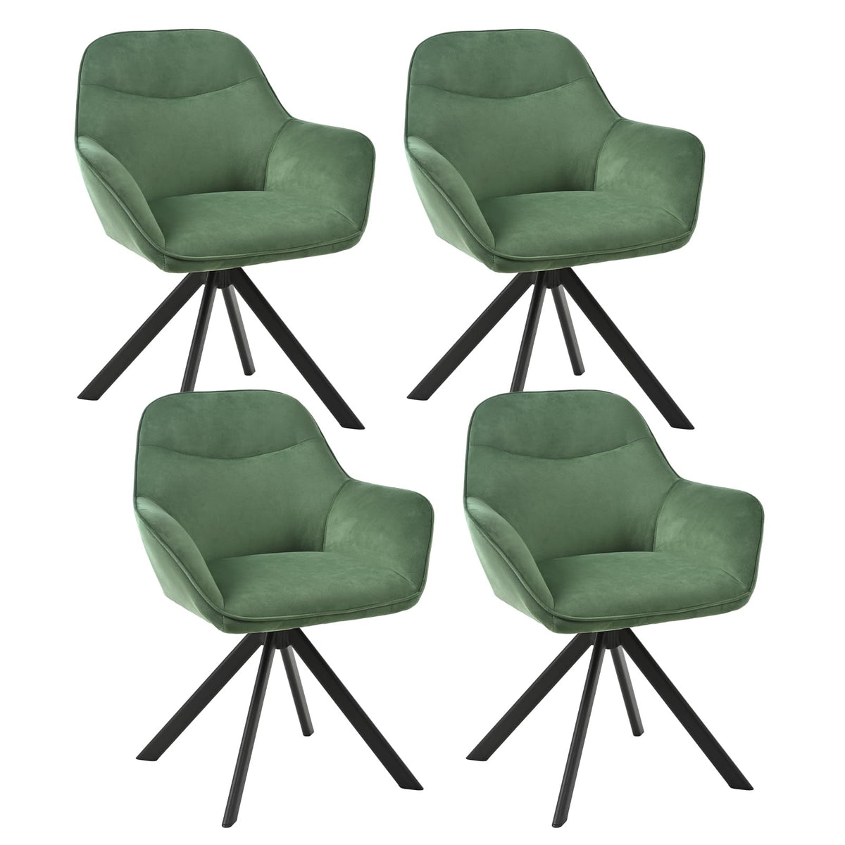 6er Set Esszimmerstühle Drehbar mit Armlehne, 360° Drehstuhl Polsterstuhl Samt Modern Küchenstuhl mit Metallbeine für Esszimmer, Wohnzimmer, Büro, Dunkelgrau – Elfenbein 1, Standardgröße, 6