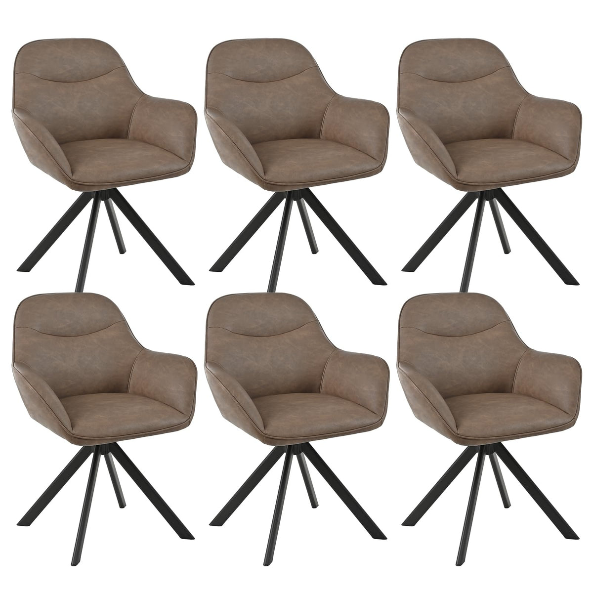 6er Set Esszimmerstühle Drehbar mit Armlehne, 360° Drehstuhl Polsterstuhl Samt Modern Küchenstuhl mit Metallbeine für Esszimmer, Wohnzimmer, Büro, Dunkelgrau – Schwarz, Standardgröße, 6