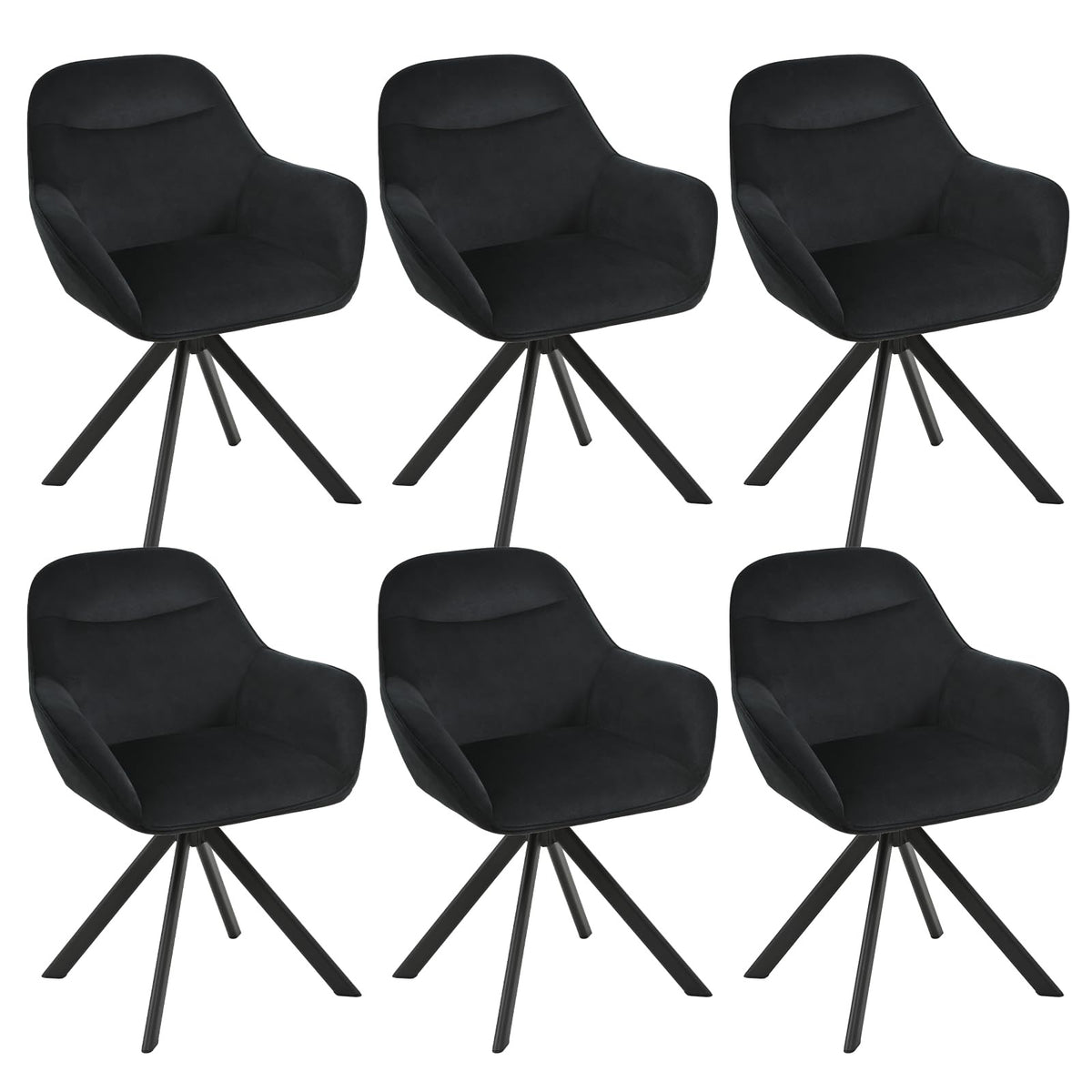 6er Set Esszimmerstühle Drehbar mit Armlehne, 360° Drehstuhl Polsterstuhl Samt Modern Küchenstuhl mit Metallbeine für Esszimmer, Wohnzimmer, Büro, Dunkelgrau – Dunkelbraun, Standardgröße, 6
