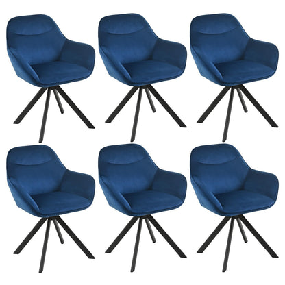 6er Set Esszimmerstühle Drehbar mit Armlehne, 360° Drehstuhl Polsterstuhl Samt Modern Küchenstuhl mit Metallbeine für Esszimmer, Wohnzimmer, Büro, Dunkelgrau – Blau, Standardgröße, 6