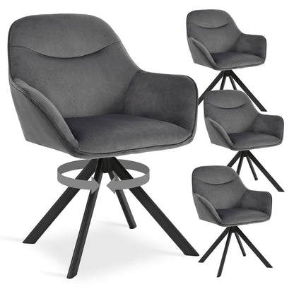 6er Set Esszimmerstühle Drehbar mit Armlehne, 360° Drehstuhl Polsterstuhl Samt Modern Küchenstuhl mit Metallbeine für Esszimmer, Wohnzimmer, Büro, Dunkelgrau – Dunkelgrau, Standardgröße, 6