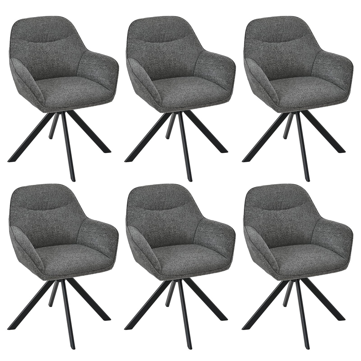 6er Set Esszimmerstühle Drehbar mit Armlehne, 360° Drehstuhl Polsterstuhl Samt Modern Küchenstuhl mit Metallbeine für Esszimmer, Wohnzimmer, Büro, Dunkelgrau – Waldgrün, Standardgröße, 6