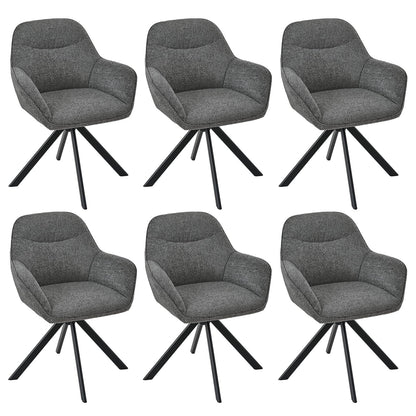 6er Set Esszimmerstühle Drehbar mit Armlehne, 360° Drehstuhl Polsterstuhl Samt Modern Küchenstuhl mit Metallbeine für Esszimmer, Wohnzimmer, Büro, Dunkelgrau – Waldgrün, Standardgröße, 6