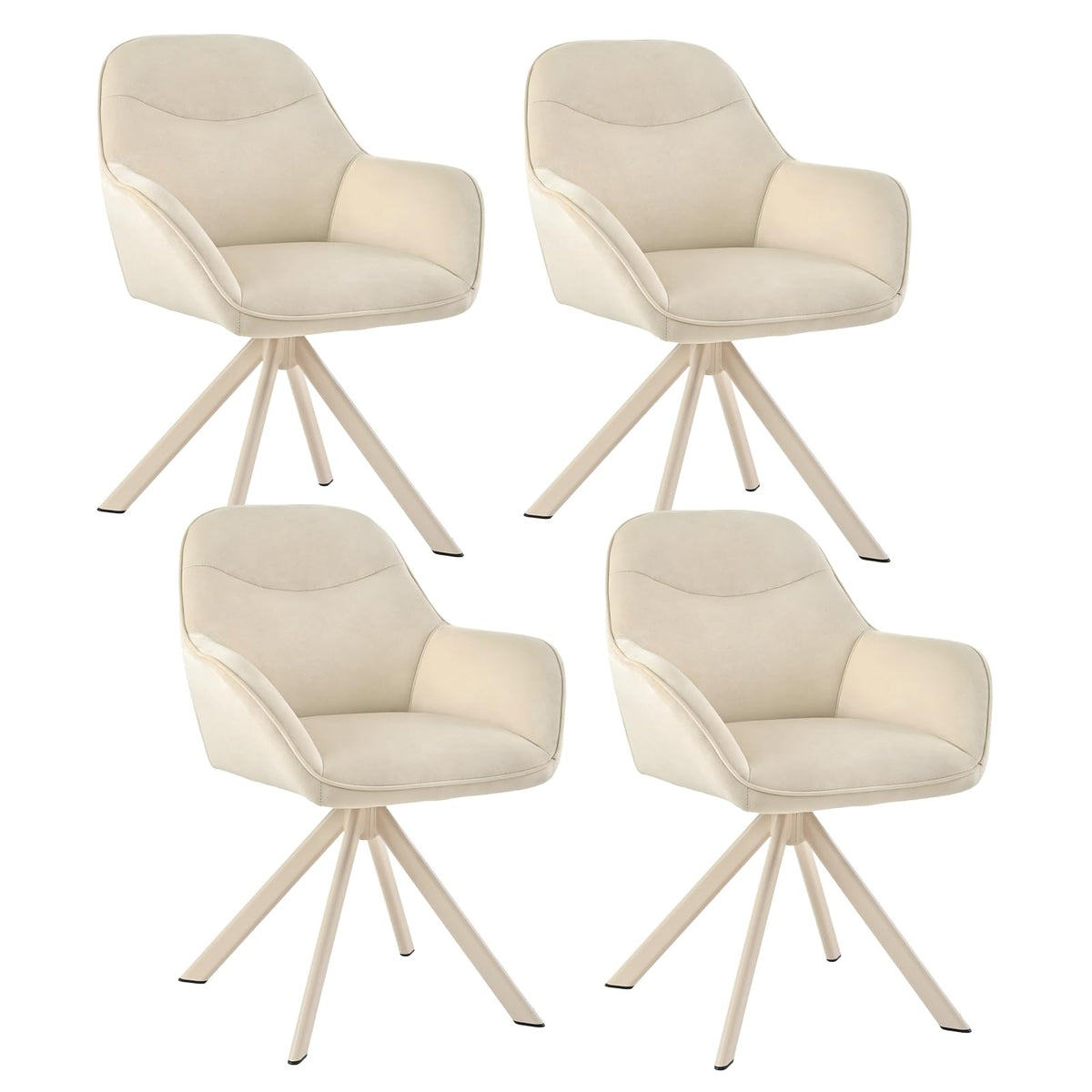 6er Set Esszimmerstühle Drehbar mit Armlehne, 360° Drehstuhl Polsterstuhl Samt Modern Küchenstuhl mit Metallbeine für Esszimmer, Wohnzimmer, Büro, Dunkelgrau – Elfenbein 1, Standardgröße, 4