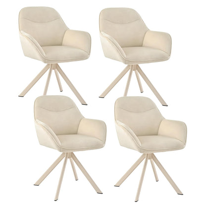 6er Set Esszimmerstühle Drehbar mit Armlehne, 360° Drehstuhl Polsterstuhl Samt Modern Küchenstuhl mit Metallbeine für Esszimmer, Wohnzimmer, Büro, Dunkelgrau – Elfenbein 1, Standardgröße, 4