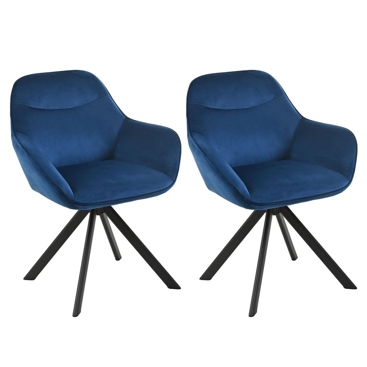 6er Set Esszimmerstühle Drehbar mit Armlehne, 360° Drehstuhl Polsterstuhl Samt Modern Küchenstuhl mit Metallbeine für Esszimmer, Wohnzimmer, Büro, Dunkelgrau – Schwarz, Standardgröße, 4