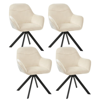 6er Set Esszimmerstühle Drehbar mit Armlehne, 360° Drehstuhl Polsterstuhl Samt Modern Küchenstuhl mit Metallbeine für Esszimmer, Wohnzimmer, Büro, Dunkelgrau – Creme, Standardgröße, 4