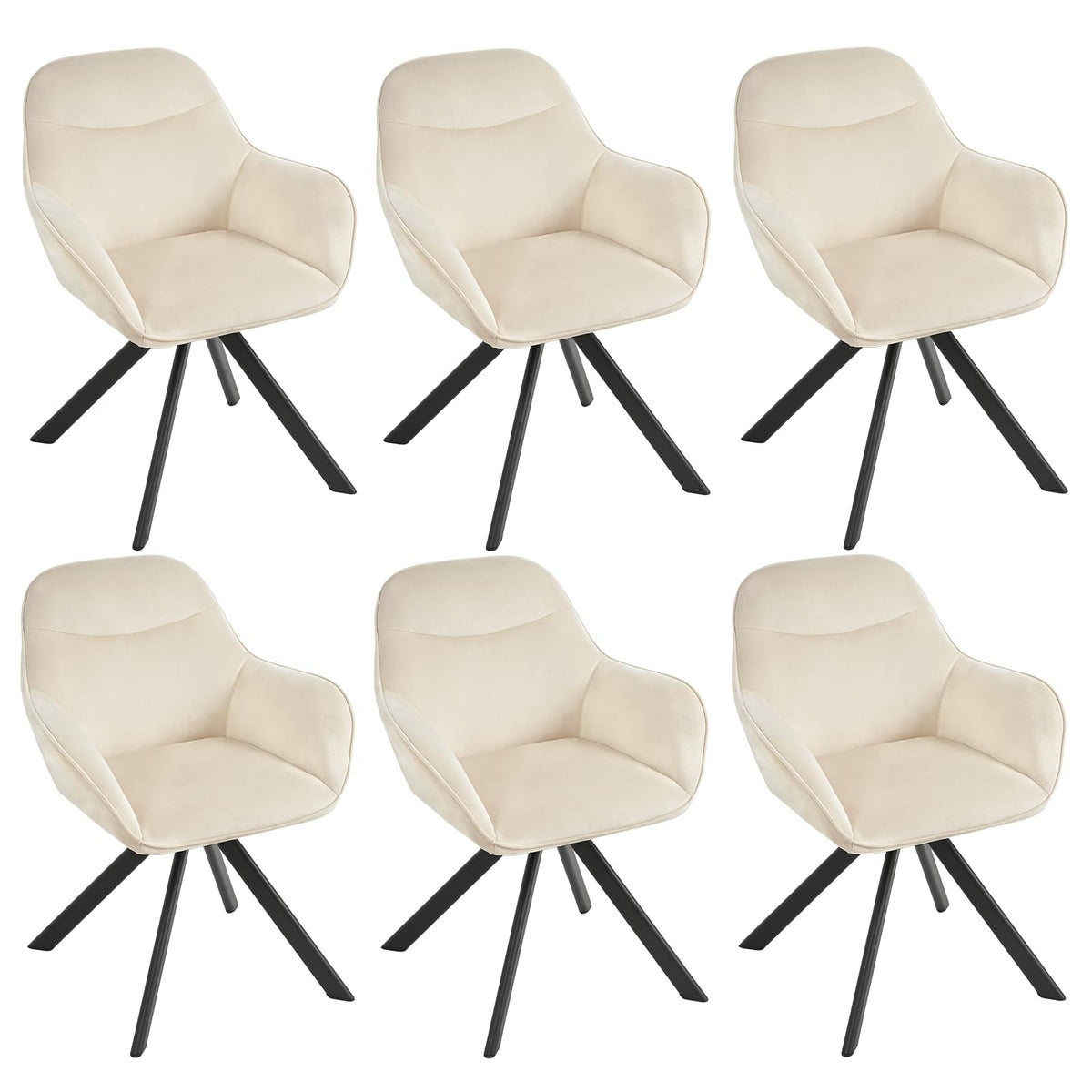 6er Set Esszimmerstühle Drehbar mit Armlehne, 360° Drehstuhl Polsterstuhl Samt Modern Küchenstuhl mit Metallbeine für Esszimmer, Wohnzimmer, Büro, Dunkelgrau – Blau, Standardgröße, 4