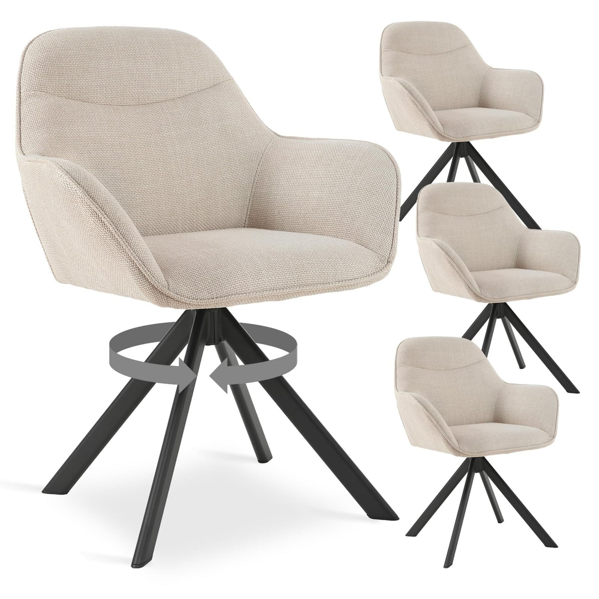 6er Set Esszimmerstühle Drehbar mit Armlehne, 360° Drehstuhl Polsterstuhl Samt Modern Küchenstuhl mit Metallbeine für Esszimmer, Wohnzimmer, Büro, Dunkelgrau – Preußischblau, Standardgröße, 4