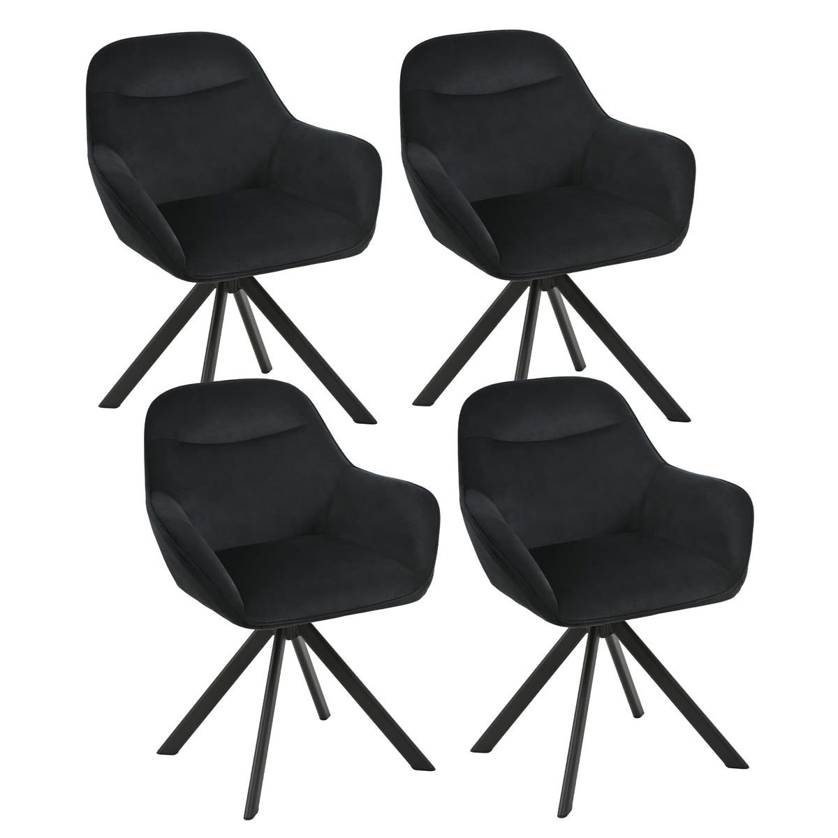 6er Set Esszimmerstühle Drehbar mit Armlehne, 360° Drehstuhl Polsterstuhl Samt Modern Küchenstuhl mit Metallbeine für Esszimmer, Wohnzimmer, Büro, Dunkelgrau – Dunkelbraun, Standardgröße, 4