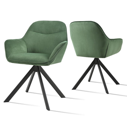 6er Set Esszimmerstühle Drehbar mit Armlehne, 360° Drehstuhl Polsterstuhl Samt Modern Küchenstuhl mit Metallbeine für Esszimmer, Wohnzimmer, Büro, Dunkelgrau – Elfenbein, Standardgröße, 4