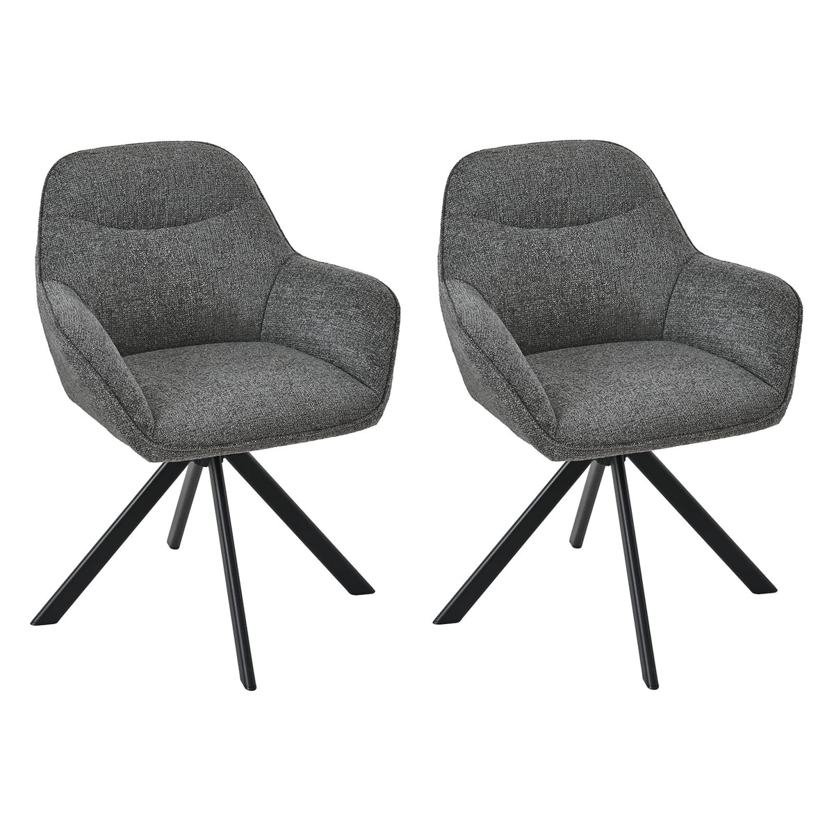 6er Set Esszimmerstühle Drehbar mit Armlehne, 360° Drehstuhl Polsterstuhl Samt Modern Küchenstuhl mit Metallbeine für Esszimmer, Wohnzimmer, Büro, Dunkelgrau – Braun, Standardgröße, 2