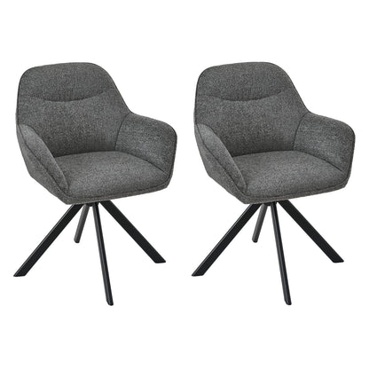 6er Set Esszimmerstühle Drehbar mit Armlehne, 360° Drehstuhl Polsterstuhl Samt Modern Küchenstuhl mit Metallbeine für Esszimmer, Wohnzimmer, Büro, Dunkelgrau – Braun, Standardgröße, 2