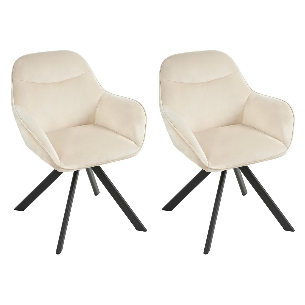 6er Set Esszimmerstühle Drehbar mit Armlehne, 360° Drehstuhl Polsterstuhl Samt Modern Küchenstuhl mit Metallbeine für Esszimmer, Wohnzimmer, Büro, Dunkelgrau – Elfenbein, Standardgröße, 2