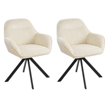 6er Set Esszimmerstühle Drehbar mit Armlehne, 360° Drehstuhl Polsterstuhl Samt Modern Küchenstuhl mit Metallbeine für Esszimmer, Wohnzimmer, Büro, Dunkelgrau – Elfenbein 1, Standardgröße, 2