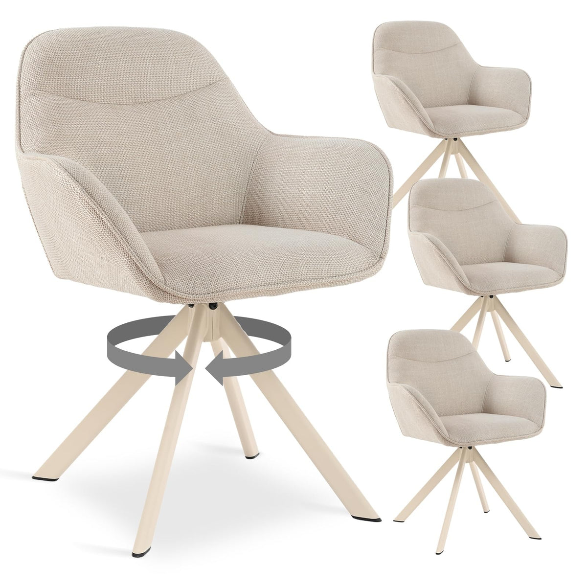 6er Set Esszimmerstühle Drehbar mit Armlehne, 360° Drehstuhl Polsterstuhl Samt Modern Küchenstuhl mit Metallbeine für Esszimmer, Wohnzimmer, Büro, Dunkelgrau – Mokkabraun, Standardgröße, 2