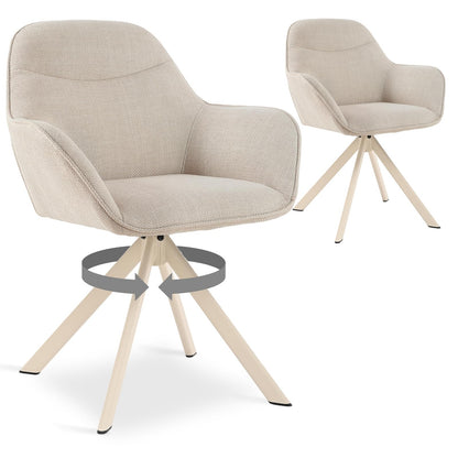 6er Set Esszimmerstühle Drehbar mit Armlehne, 360° Drehstuhl Polsterstuhl Samt Modern Küchenstuhl mit Metallbeine für Esszimmer, Wohnzimmer, Büro, Dunkelgrau – Beige 1, Standardgröße, 2