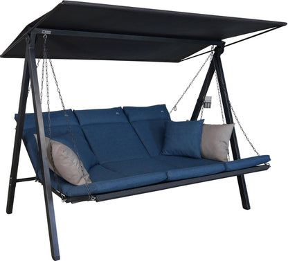 ANGERER Hollywoodschaukel Lounge Smart 3-Sitzer mit Bettfunktion & Sonnendach – Gartenschaukel mit Liegefunktion, Hergestellt in Deutschland – Blau