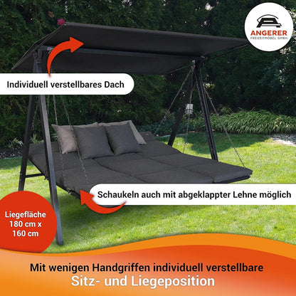 ANGERER Hollywoodschaukel Lounge Smart 3-Sitzer mit Bettfunktion & Sonnendach – Gartenschaukel mit Liegefunktion, Hergestellt in Deutschland