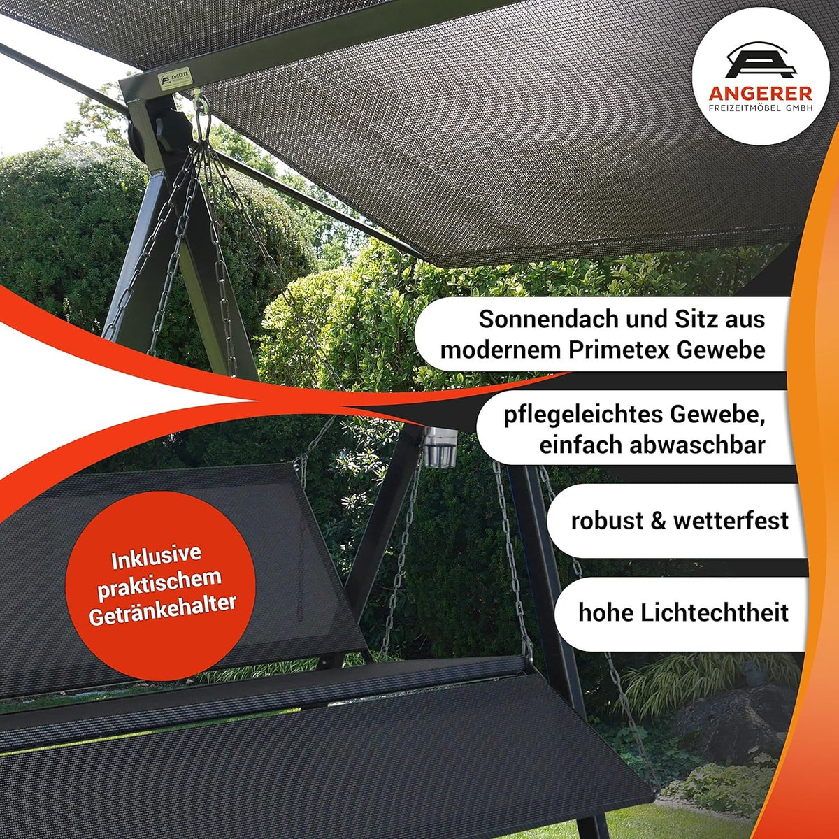 ANGERER Hollywoodschaukel Lounge Smart 3-Sitzer mit Bettfunktion & Sonnendach – Gartenschaukel mit Liegefunktion, Hergestellt in Deutschland
