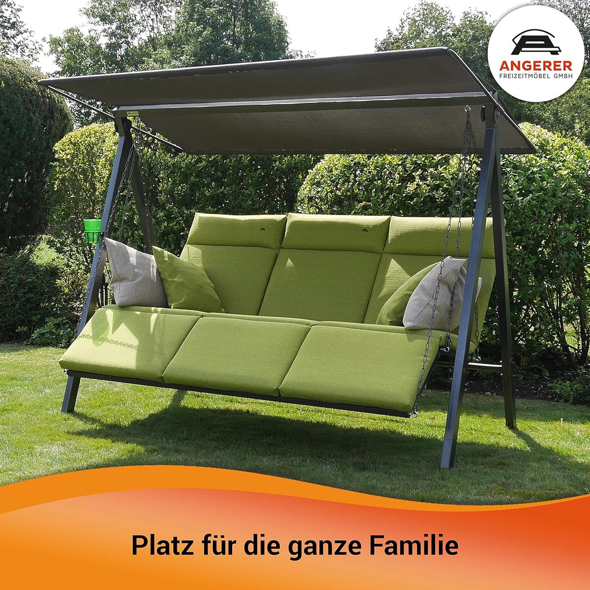 ANGERER Hollywoodschaukel Lounge Smart 3-Sitzer mit Bettfunktion & Sonnendach – Gartenschaukel mit Liegefunktion, Hergestellt in Deutschland