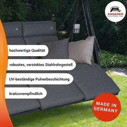 ANGERER Hollywoodschaukel Lounge Smart 3-Sitzer mit Bettfunktion & Sonnendach – Gartenschaukel mit Liegefunktion, Hergestellt in Deutschland