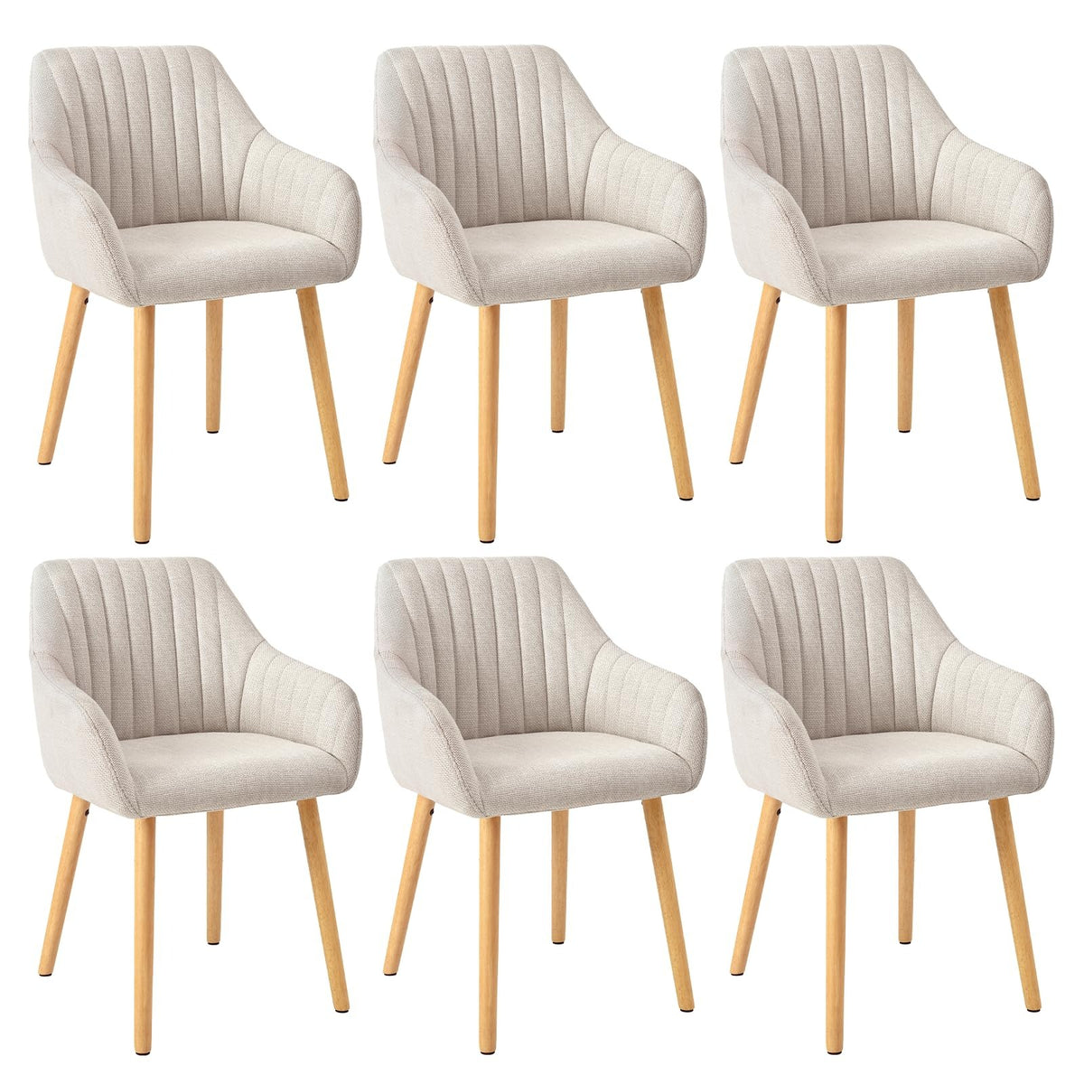Armlehnenstuhl Esszimmerstuhl 4er Set Beige Holzbeine Polsterstuhl mit Armlehne Stühle Esszimmer Küchenstuhl Wohnzimmerstuhl aus Polyester – 6er Set, Beige-polyester
