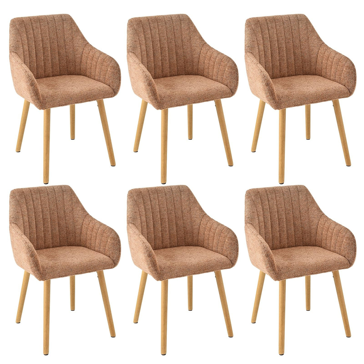 Armlehnenstuhl Esszimmerstuhl 4er Set Beige Holzbeine Polsterstuhl mit Armlehne Stühle Esszimmer Küchenstuhl Wohnzimmerstuhl aus Polyester – 6er Set, Braun-polyester