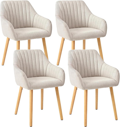 Armlehnenstuhl Esszimmerstuhl 4er Set Beige Holzbeine Polsterstuhl mit Armlehne Stühle Esszimmer Küchenstuhl Wohnzimmerstuhl aus Polyester – 4er Set, Dunkelgrau-polyester