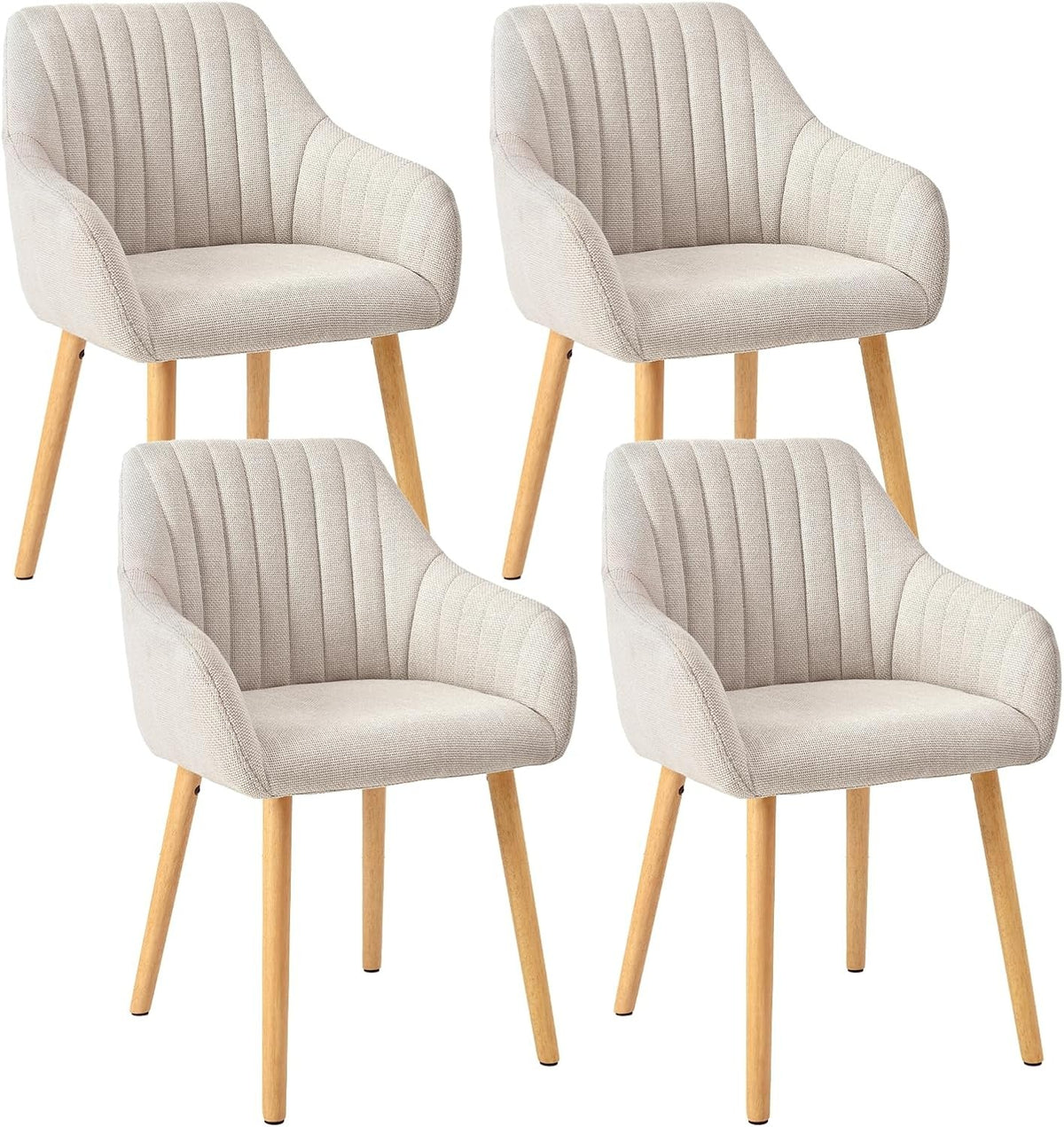 Armlehnenstuhl Esszimmerstuhl 4er Set Beige Holzbeine Polsterstuhl mit Armlehne Stühle Esszimmer Küchenstuhl Wohnzimmerstuhl aus Polyester – 4er Set, Beige-polyester