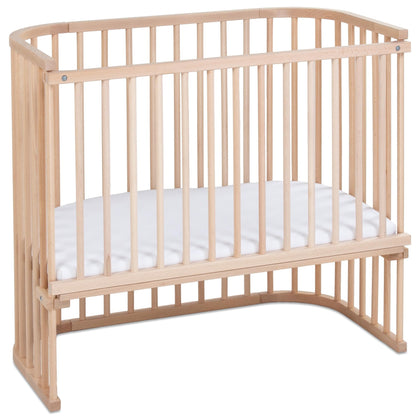 babybay Original Beistellbett aus massivem Buchenholz mit Matratze, höhenverstellbares Babybett für Neugeborene – Natur Unbehandelt, 112L x 62B x 96.5H cm, Mit Matratze