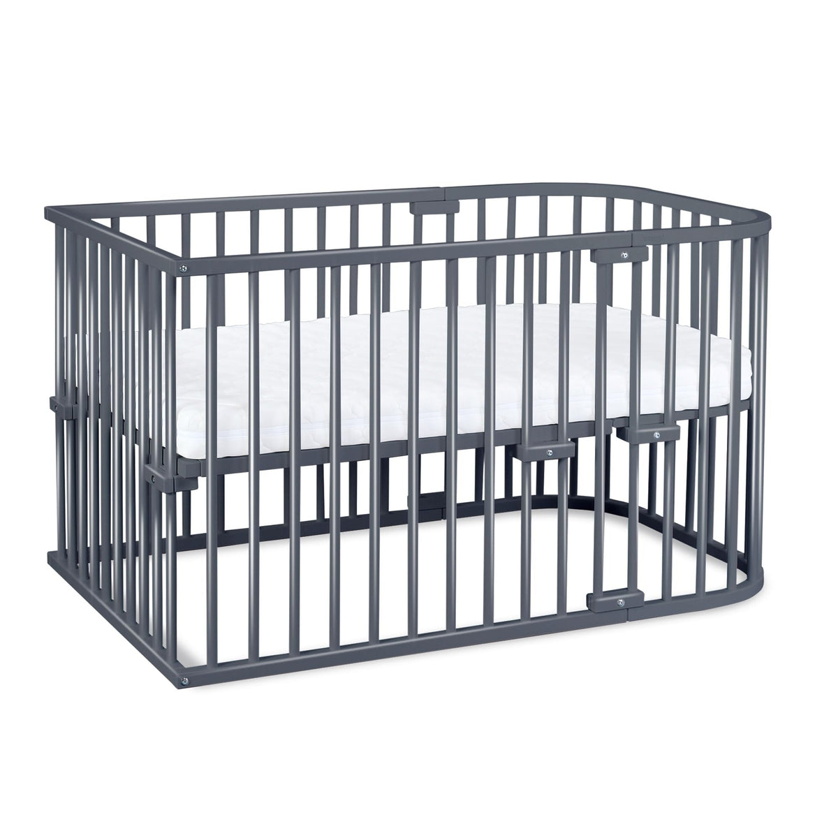 babybay Original Beistellbett aus massivem Buchenholz mit Matratze, höhenverstellbares Babybett für Neugeborene – Schiefergrau Lackiert, 96L x 54B x 79H cm, Kinderbettset