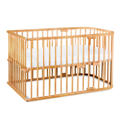 babybay Original Beistellbett aus massivem Buchenholz mit Matratze, höhenverstellbares Babybett für Neugeborene – Natur Lackiert, 96L x 54B x 96.5H cm, Ohne Matratze