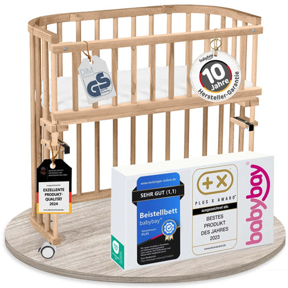 babybay Original Beistellbett aus massivem Buchenholz mit Matratze, höhenverstellbares Babybett für Neugeborene – Schiefergrau Lackiert, 87L x 46B x 79H cm, Mit Matratze