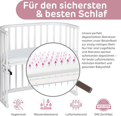 babybay Original Beistellbett aus massivem Buchenholz mit Matratze, höhenverstellbares Babybett für Neugeborene