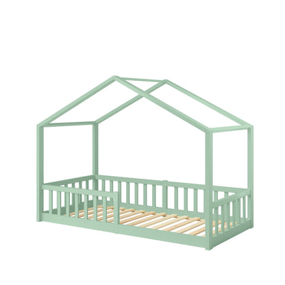 Bellabino Bia Kinderbett 120x200 cm, Bodenbett, Weiß, mit Rausfallschutz – Natur, 90x200 cm, mit Matratze
