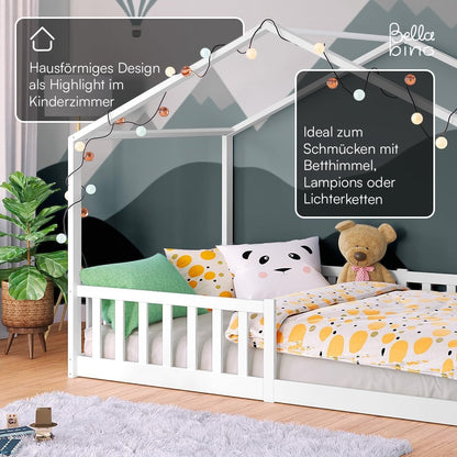 Bellabino Bia Kinderbett 120x200 cm, Bodenbett, Weiß, mit Rausfallschutz