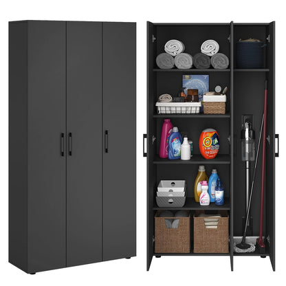Bellamio Apol Besenschrank 60 cm breit, Weiß, Staubsaugerfach, Stauraum – Eichenoptik, Eckschrank
