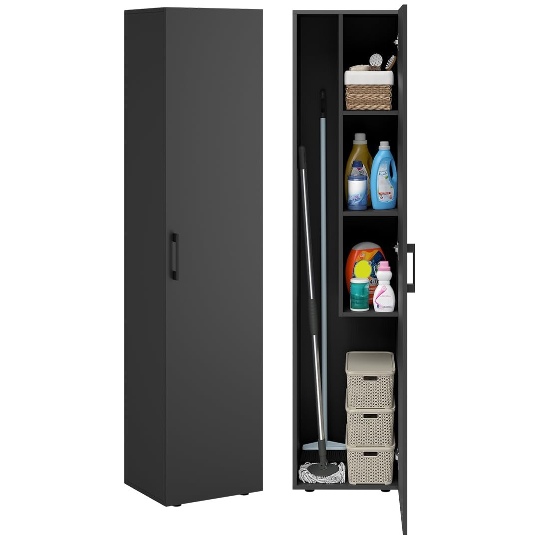 Bellamio Apol Besenschrank 60 cm breit, Weiß, Staubsaugerfach, Stauraum – Weiß, Akten- und Besenschrank