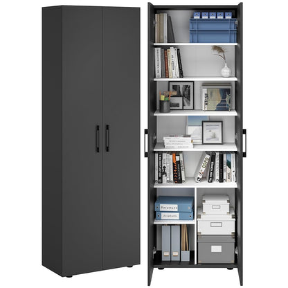 Bellamio Apol Besenschrank 60 cm breit, Weiß, Staubsaugerfach, Stauraum – Eichenoptik, Aktenschrank schmal
