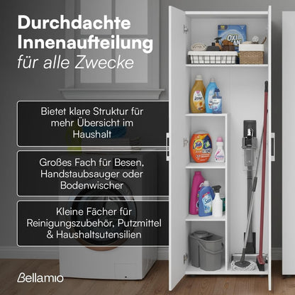 Bellamio Apol Besenschrank 60 cm breit, Weiß, Staubsaugerfach, Stauraum
