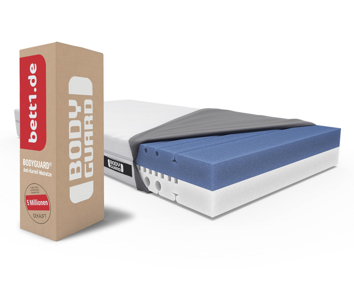 bett1 Bodyguard Matratze 2in1 H2/H3, ergonomische Schaumstoffmatratze mit QXSchaum & waschbarem Bezug, Weiß – mittelfest, 200 x 200 cm