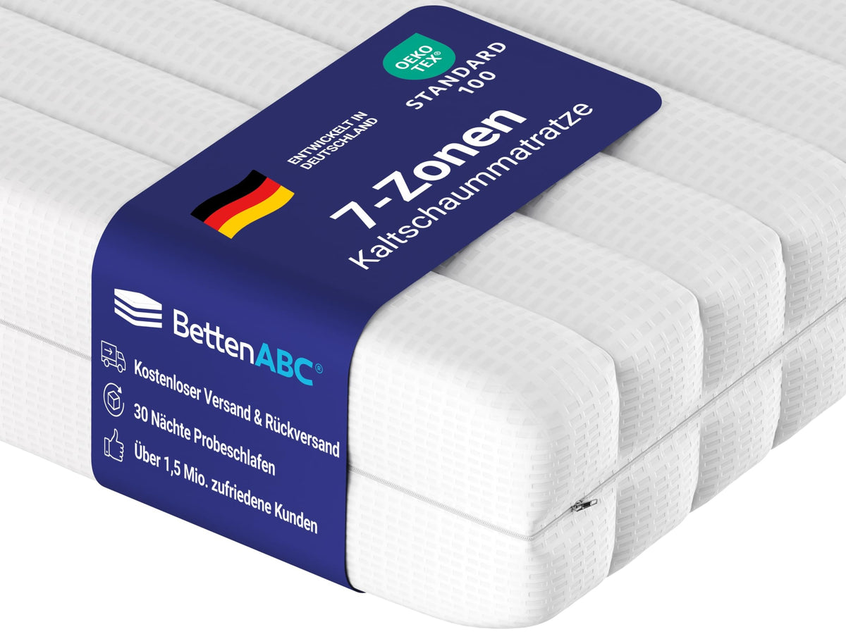 BettenABC KSP-500 Matratze 140x200 cm H3 – 7-Zonen Kaltschaummatratze 16 cm, hypoallergen & antibakteriell, OEKO-TEX, waschbarer Bezug – 140 x 220 cm, H2 (Weich) - 16 cm Höhe