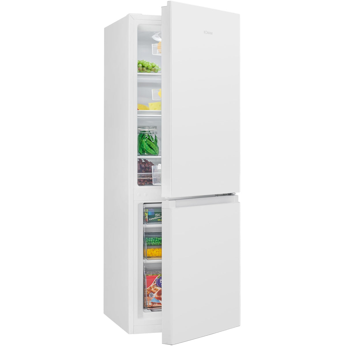 Bomann® Kühlschrank mit Gefrierfach | Energieklasse E | 143cm | Kühl Gefrierkombination leise 39 dB | 3 Ablagen & 3 Schubladen | Türanschlag wechselbar | 175L Kühlgefrierkombi | KG 320.2 inox – Weiß