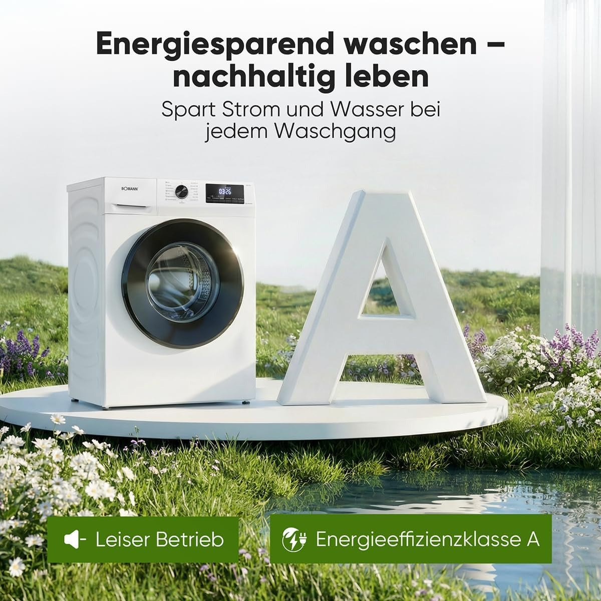 Bomann® Waschmaschine 7kg | max. 1400 U/min | 10 Jahre Motor-Garantie | effizienter, leiser & langlebiger Invertermotor | 15 Programme | Endzeitvorwahl | LED-Display | Waschmaschine | WA 7175.1 weiß