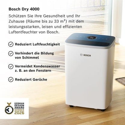 Bosch Dry 4000, Luftentfeuchter, Für Räume bis zu 33 m²