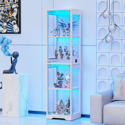 BROTTAR Beleuchtete Glasvitrine mit LED Sensor, moderner Vitrinenschrank & Standvitrine, 4 Etagen Sicherheitsglas Vitrine für Lego, Figuren und Sammlungen, Schwarz – Mattschwarz, W40 x D35x H160cm
